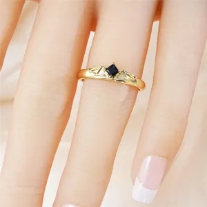 Adjustable gothic angel devil wing open ring with square black stone for fashion wear