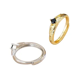 Gothic wing couple ring with black stone, adjustable open ring for men and women stylish jewelry.
