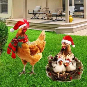 Paletto da Giardino in Metallo con Pollo di Natale Decorazione per Prato Esterno Set