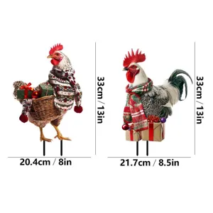 Paletto da giardino gallo di Natale in metallo decorazione esterna taglia 33cm due pezzi set
