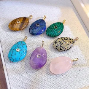 Ciondolo Goccia d'Acqua in Pietra Naturale Rame Intarsiato Strass Vintage Teardrop Charm per Collana Creazione Gioielli Accessori Donna