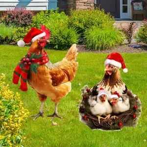 Picchetto da giardino gallina di Natale in metallo, bellissima decorazione per prato con cappelli.