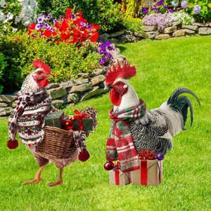 Picchetto da giardino gallo di Natale in metallo, decorazione in ferro per feste all'aperto.
