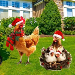 Paletto da giardino per gallina di Natale in metallo, decorazione festiva per prato all'aperto.