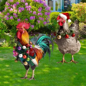 Paletti da giardino per gallina di Natale in metallo arte da cortile decorazione natalizia