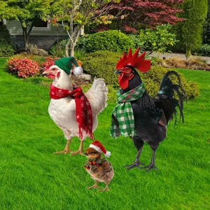 Picchetti da giardino gallina di Natale in metallo decorazione esterna vista dettaglio.