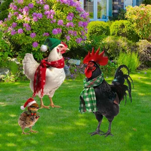 Piquet de jardin poulet de Noël en métal art de fer décoration extérieure fête pièce
