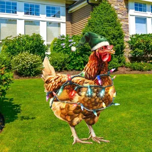 Paletto da giardino gallo di Natale in metallo decorazione prato esterno vista dettagliata