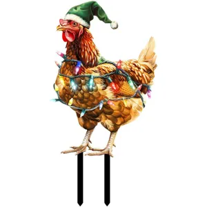 Picchetto da giardino gallo di Natale in metallo decorazione esterna per festivita.