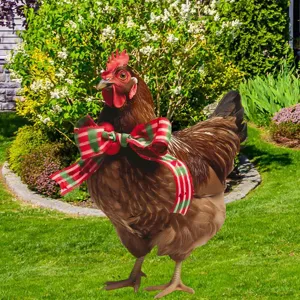 Picchetto da giardino in metallo di Natale gallo decorazione esterna con fiocco festivo.