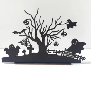 Halloween wooden tabletop decoration spooky tree ghost pumpkin desktop ornament props