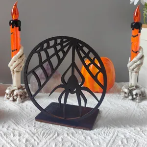 Decorazione da tavola in legno con ragnatela di Halloween con supporto per festa