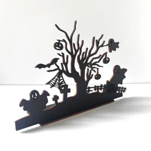 Halloween wooden tabletop decoration spooky tree ghost pumpkin carved festival ornament