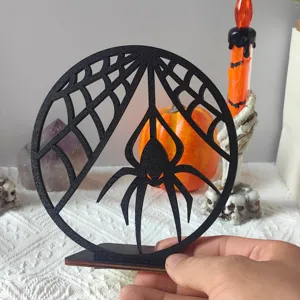 Decorazione da tavola ragnatela in legno di Halloween ornamento da scrivania intagliato oggetto di scena
