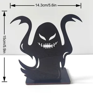 Decorazione da tavolo fantasma in legno di Halloween ornamento nero spettrale.