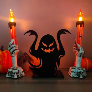 Halloween LED fantasma silhouette segno e scheletro mani portacandele dettaglio.