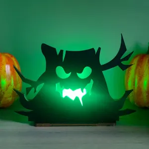 Halloween in legno LED luce ceppo d'albero ornamento decorazione da scrivania festa spaventoso