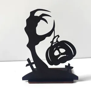 Halloween decorazione da tavolo in legno mano spettrale zucca design cavo festa
