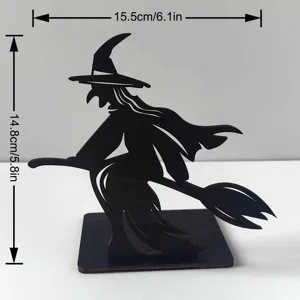 Halloween strega in legno silhouette decorazione da tavolo festa accessorio 15.5cm