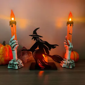 Halloween legno illuminato candelabro da tavolo ornamento proiezione festa decorazione