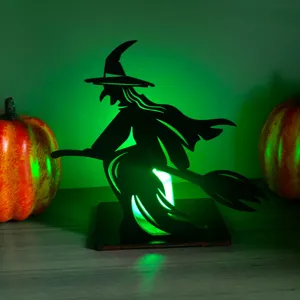 Halloween legno strega silhouette LED lampada da tavolo per decorazione festa di vacanza