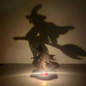 Halloween strega silhouette ombra portacandela da tavolo decorazione per festa spettrale