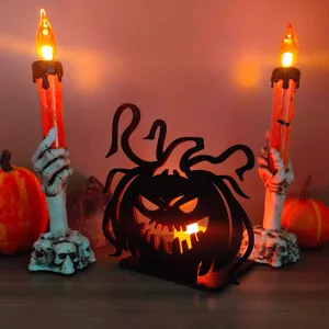 Halloween in legno illuminato decorazione da tavolo zucca proiezione portacandela.