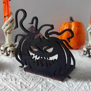 Halloween zucca in legno nero decorazione da tavolo intagliata portacandela dettaglio