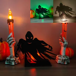 Halloween legno LED fantasma silhouette decorazione tavola con portacandele scheletro.