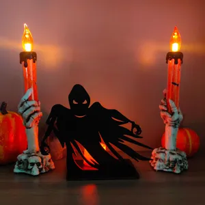 Halloween LED legno fantasma silhouette decorazione con portacandela mano scheletro.