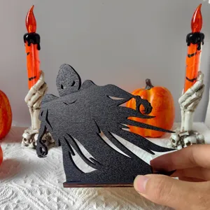 Halloween decorazione da tavola fantasma in legno nero, spaventoso ornamento per festa.