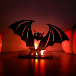 Decorazione da tavolo LED pipistrello in legno per Halloween, festa a tema spettrale.