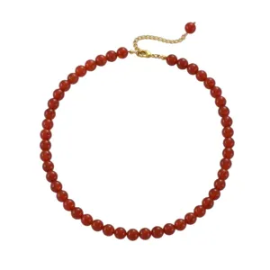 Roter Achat Perlen Halskette für Damen, Vintage handgemachte Choker Schmuck Kette.