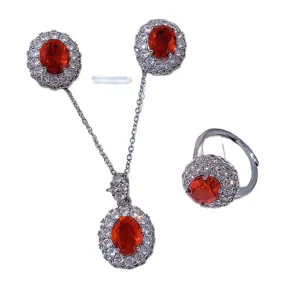Elegante Set di Gioielli da Donna con Collana Orecchini e Anello in Zirconi Ovale