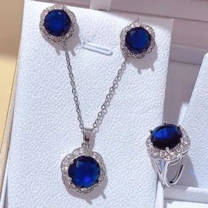 Set di gioielli da donna in tre pezzi con pietre preziose scintillanti stile moda