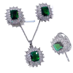 Elegante set di gioielli da 3 pezzi con collana orecchini e anello in zircone quadrato per donna