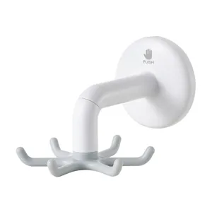 Modern ABS Plastic Rotatable Suction Cup Hook Wall Mounted Kitchen Utensil Storage Rack Multi Claw Utensil Hanger Organizer For Spoon Spatula