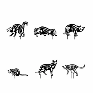 Tabla de tallas de estacas de jardín con esqueleto de gato de metal para Halloween.