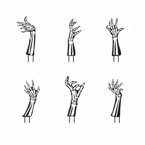 Tabla de tallas y dimensiones de estaca de jardín de metal con mano de esqueleto de Halloween.