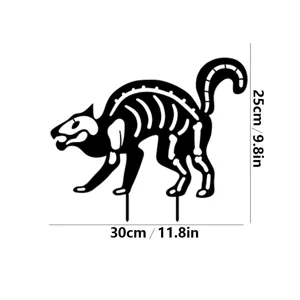 Halloween aterrador esqueleto gato metal estaca de jardín impermeable césped decoración detalle