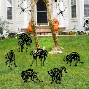 Halloween esqueleto gato estaca de jardin de metal negro cesped exterior fiesta decoracion
