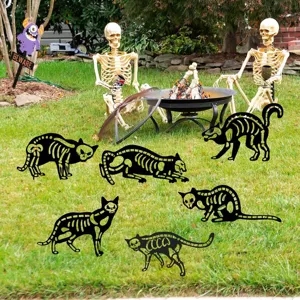 Halloween esqueleto de gato metal estacas jardin arte exterior cesped decoracion