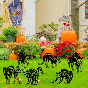Halloween gato esqueleto estaca de metal para jardin cesped decoracion de fiestas