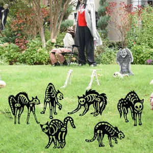 Halloween esqueleto gato metal estaca de jardin set decoracion cesped al aire libre