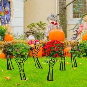 Estacas de jardín de esqueleto de metal para Halloween, decoración espeluznante de césped.