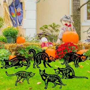 Estacas de suelo de gato esqueleto de metal para Halloween, decoración de jardín de silueta.