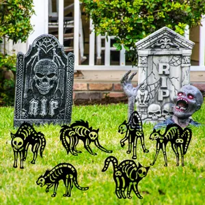 Halloween esqueleto gato estaca de jardin de metal cesped aterrador decoracion accesorios