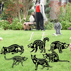 Halloween gato esqueleto de metal estaca de jardín hierro negro decoración césped exterior