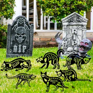 Halloween gato esqueleto de metal negro estaca de jardin para decoracion al aire libre.