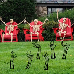 Estacas de jardín de esqueleto de Halloween y decoración de hierro para césped al aire libre.